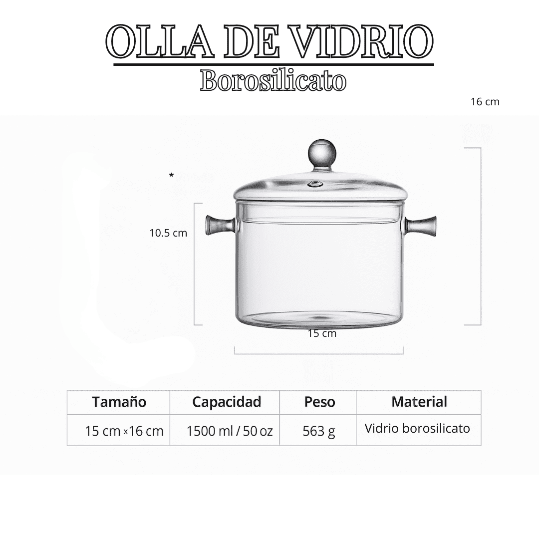 Olla de Vidrio borosilicato - Cocina Saludable y Elegante